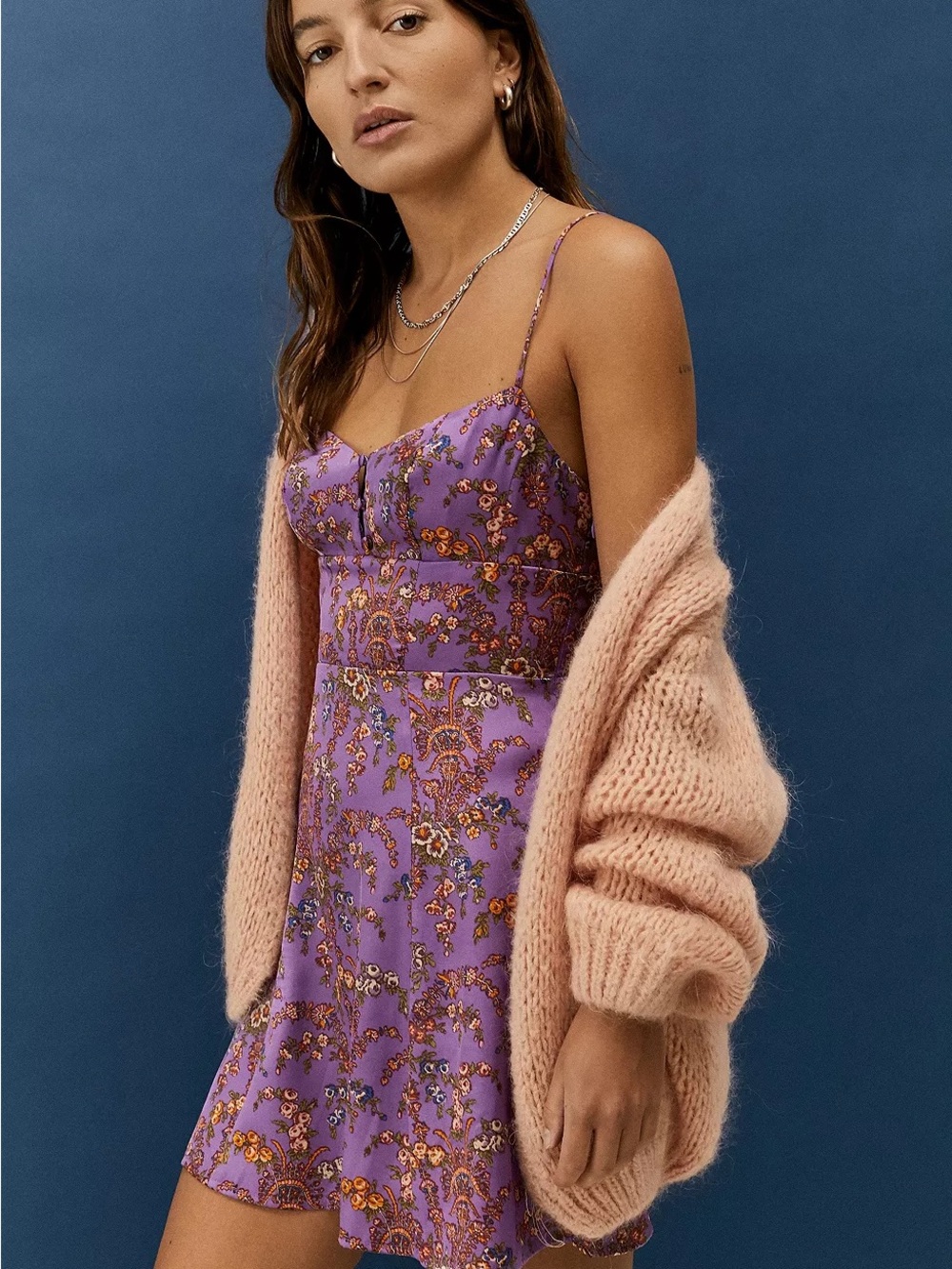 UO Petra Floral Satin Mini Dress